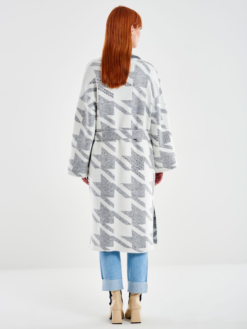 Vicolo Cappotto in Maglia Maxi Pied de Poule Grigio Spedizione Gratuita