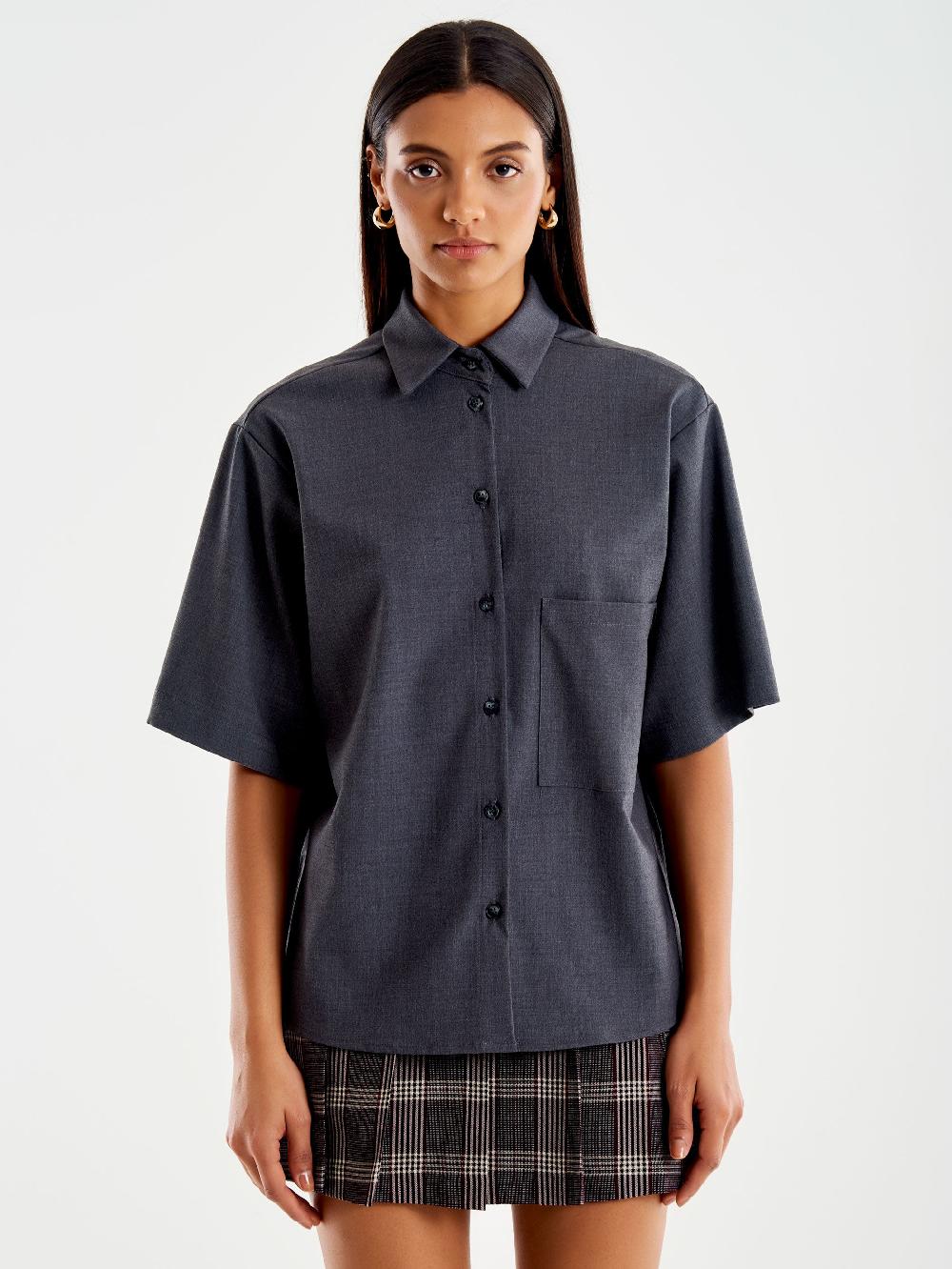 Vicolo Camicia Maniche Corte con Taschina Grigio Consegna Veloce