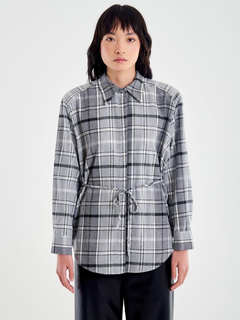 Vicolo Camicia Spalle Over Check Grigio Promozione Limitata