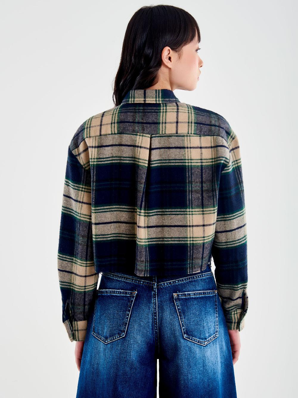 Vicolo Camicia Check Cropped Blu Shopping Online