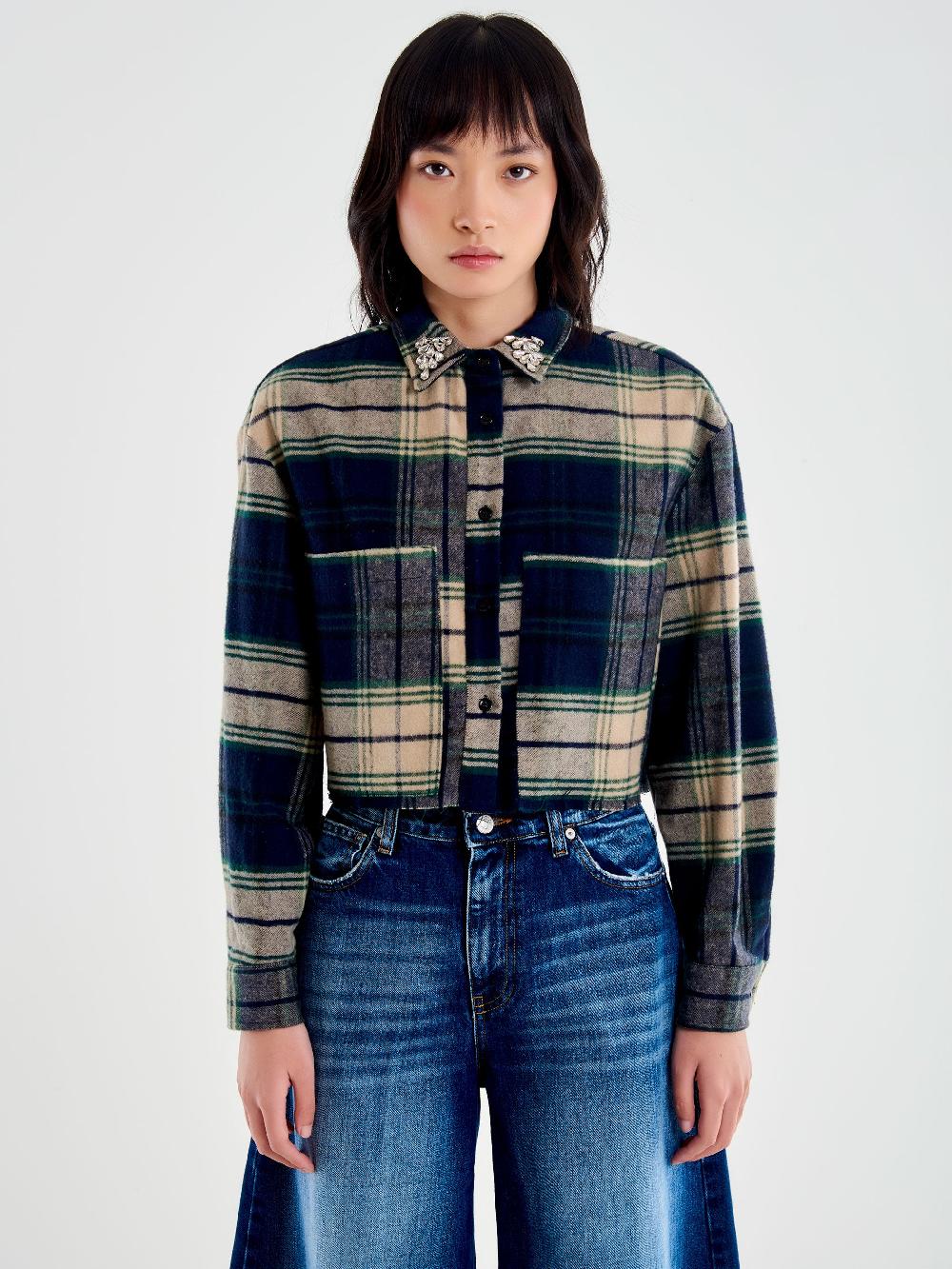 Vicolo Camicia Check Cropped Blu Shopping Online