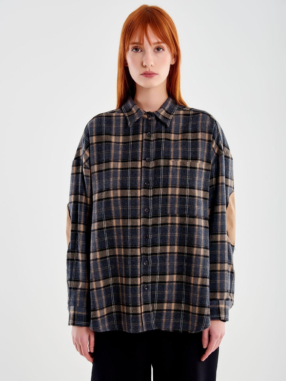 Vicolo Camicia Oversized Check con Toppe Beige Offerta