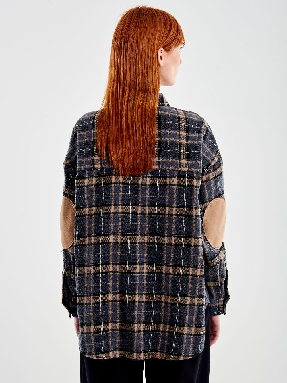 Vicolo Camicia Oversized Check con Toppe Beige Offerta