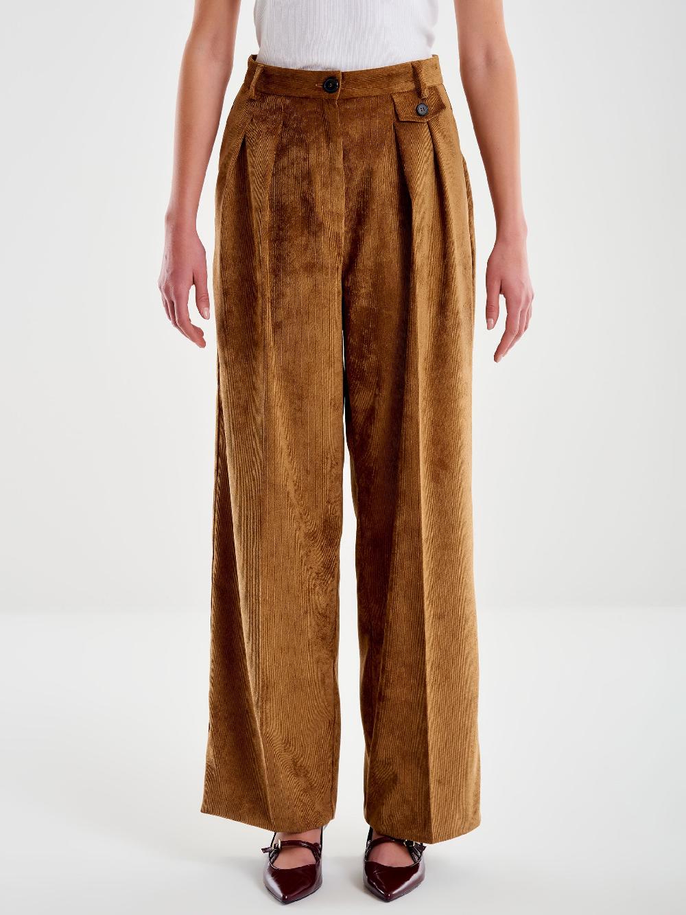 Vicolo Pantalone in Velluto a Coste Cammello Economico