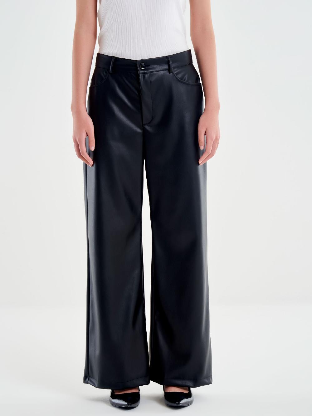 Vicolo Pantalone Palazzo Effetto Pelle Nero Saldi