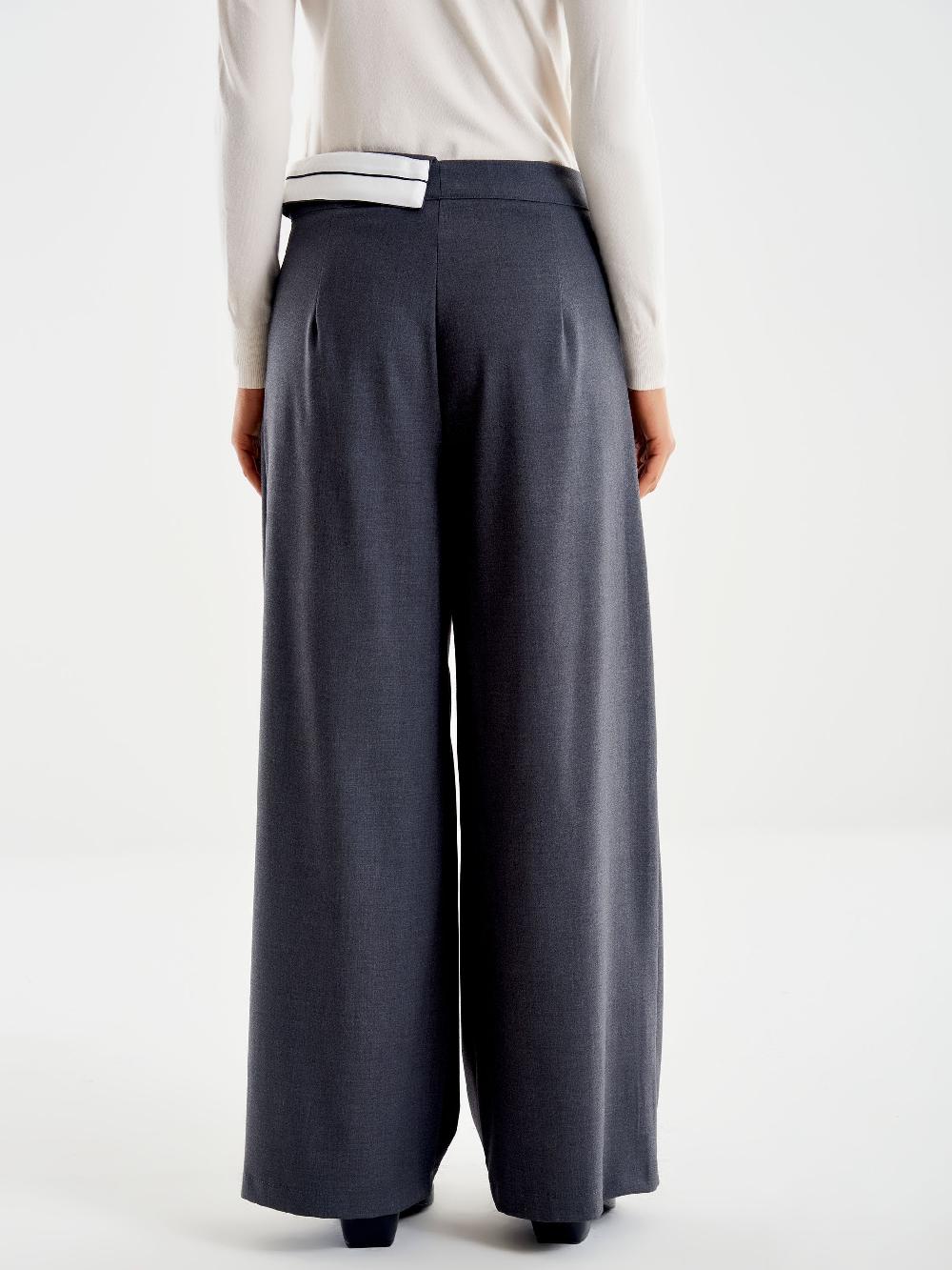 Vicolo Pantalone Ampio con Risvolto in Vita Grigio Vendita Calda