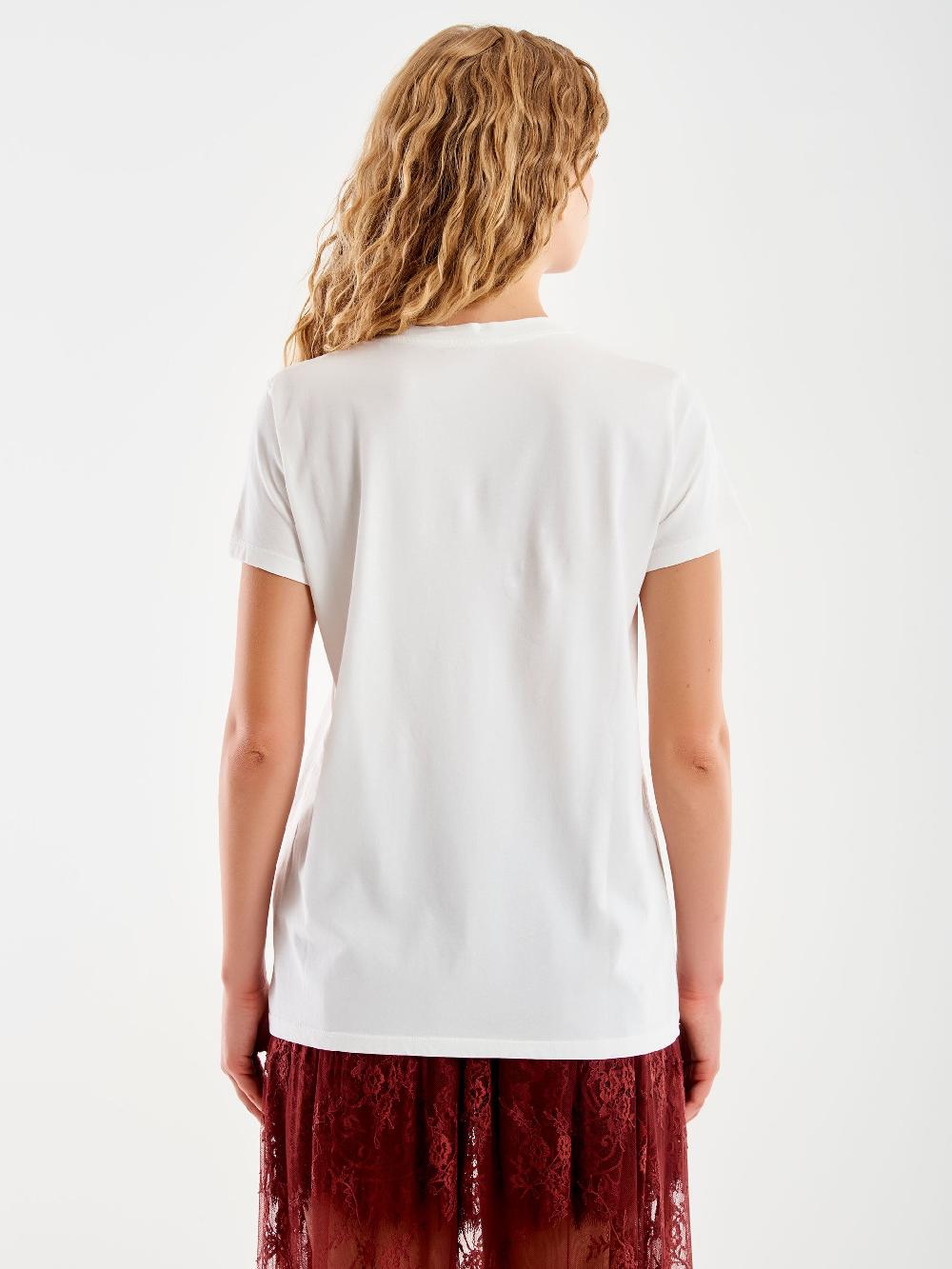Vicolo T-Shirt Ricamata "Anche Meno" Bianco Prezzo Ridotto