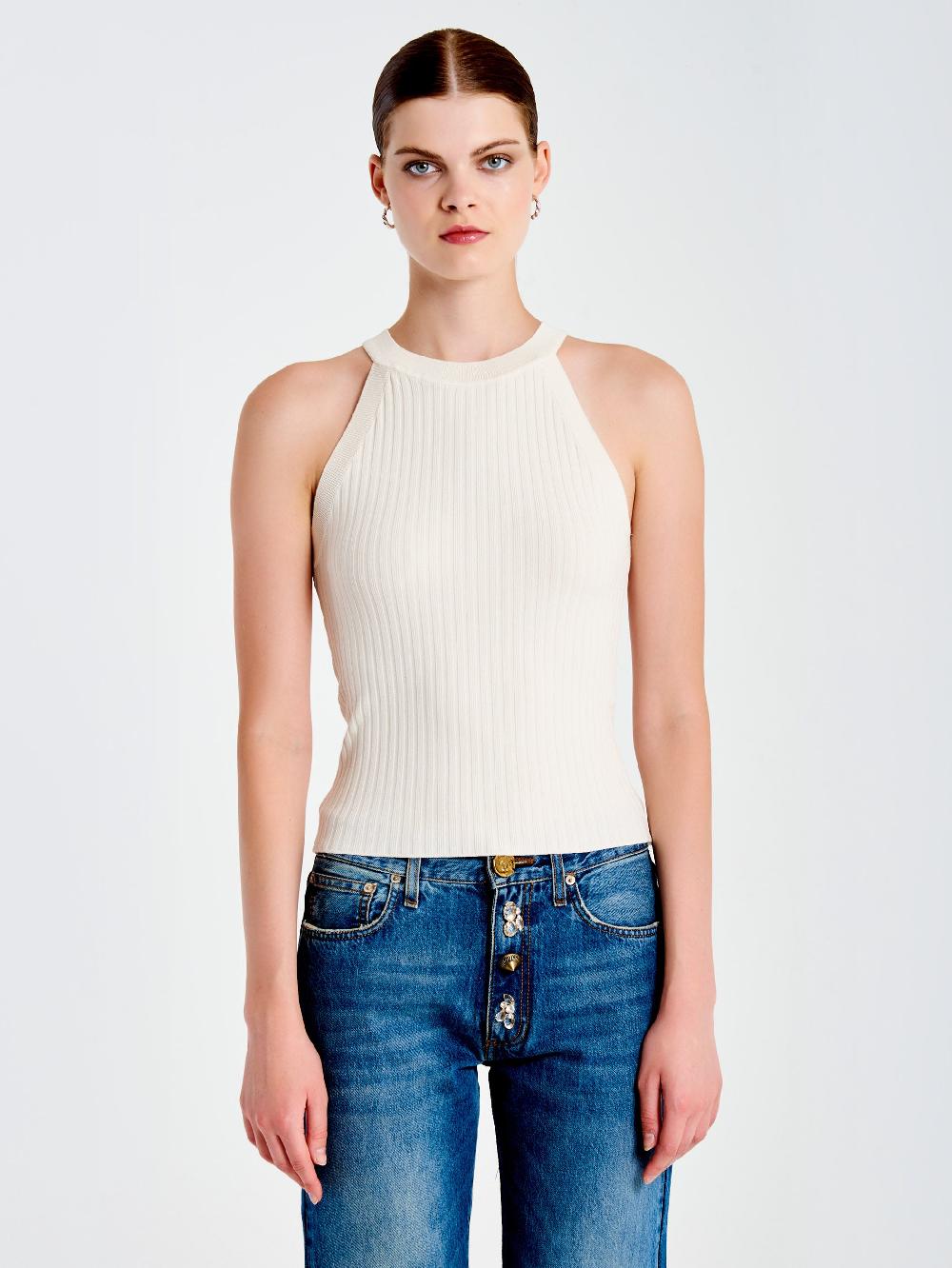 Vicolo Top in Maglia Scollo Halter Bianco Convenienza