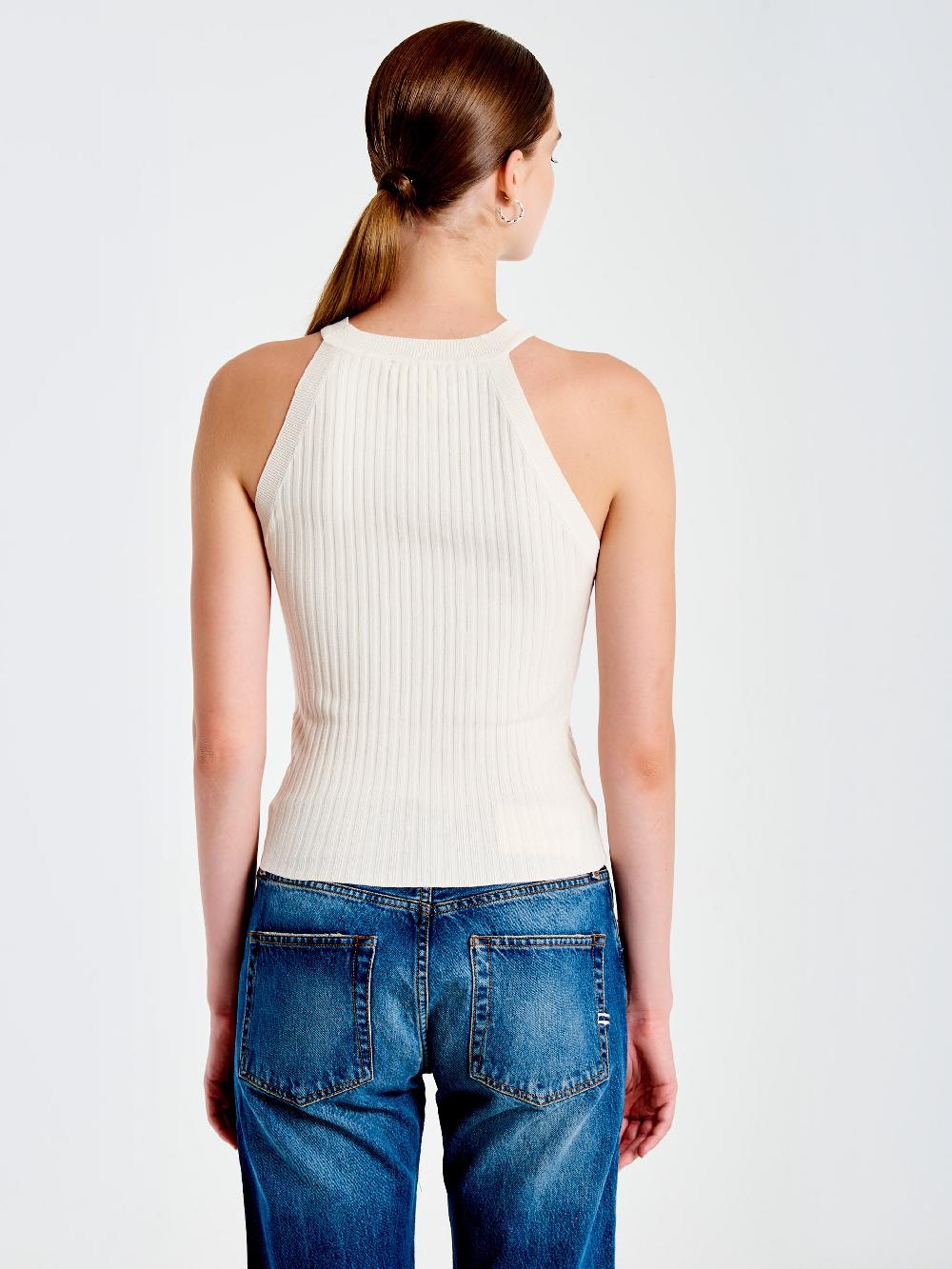 Vicolo Top in Maglia Scollo Halter Bianco Convenienza
