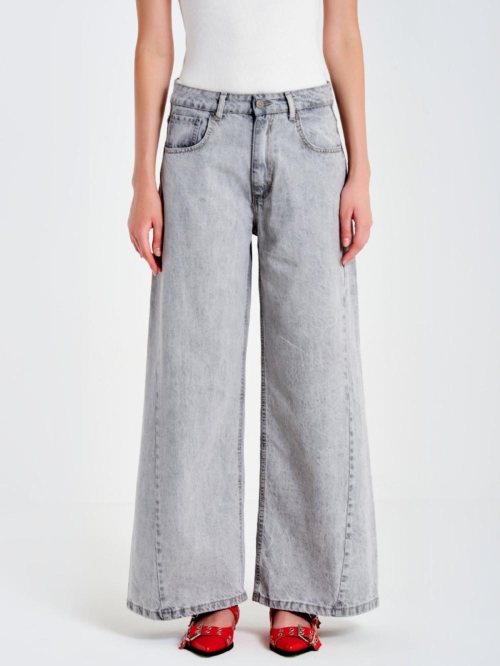 Vicolo Jeans Ampio con Cuciture LateraliGrigio Fino Al -60%