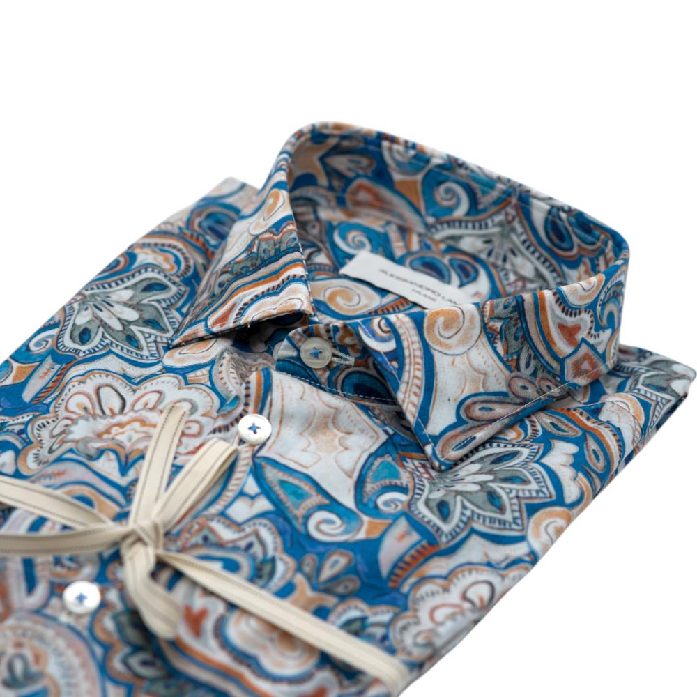 Alessandro Lamura Camicia con Motivo Paisley Multicolore in Blu e Beige Vendita Economica