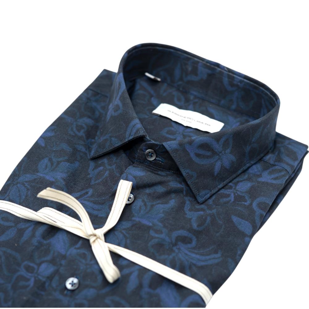 Alessandro Lamura Camicia Nera con Stampa Floreale Blu I Più Venduti