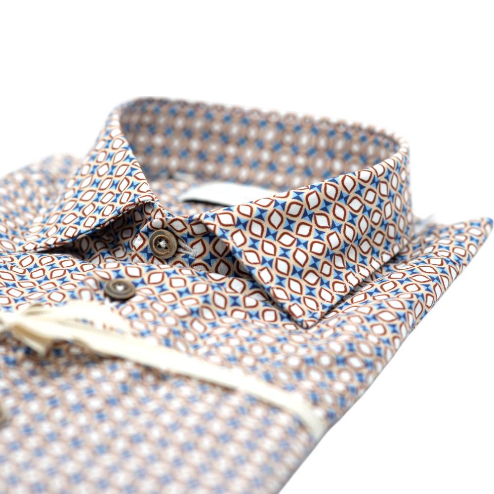 Alessandro Lamura Camicia Beige con Fantasia Geometrica Blu e Arancione Vendite Flash