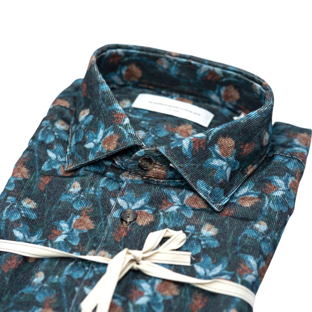 Alessandro Lamura Camicia Fantasia Floreale Verde scuro e Blu Negozio