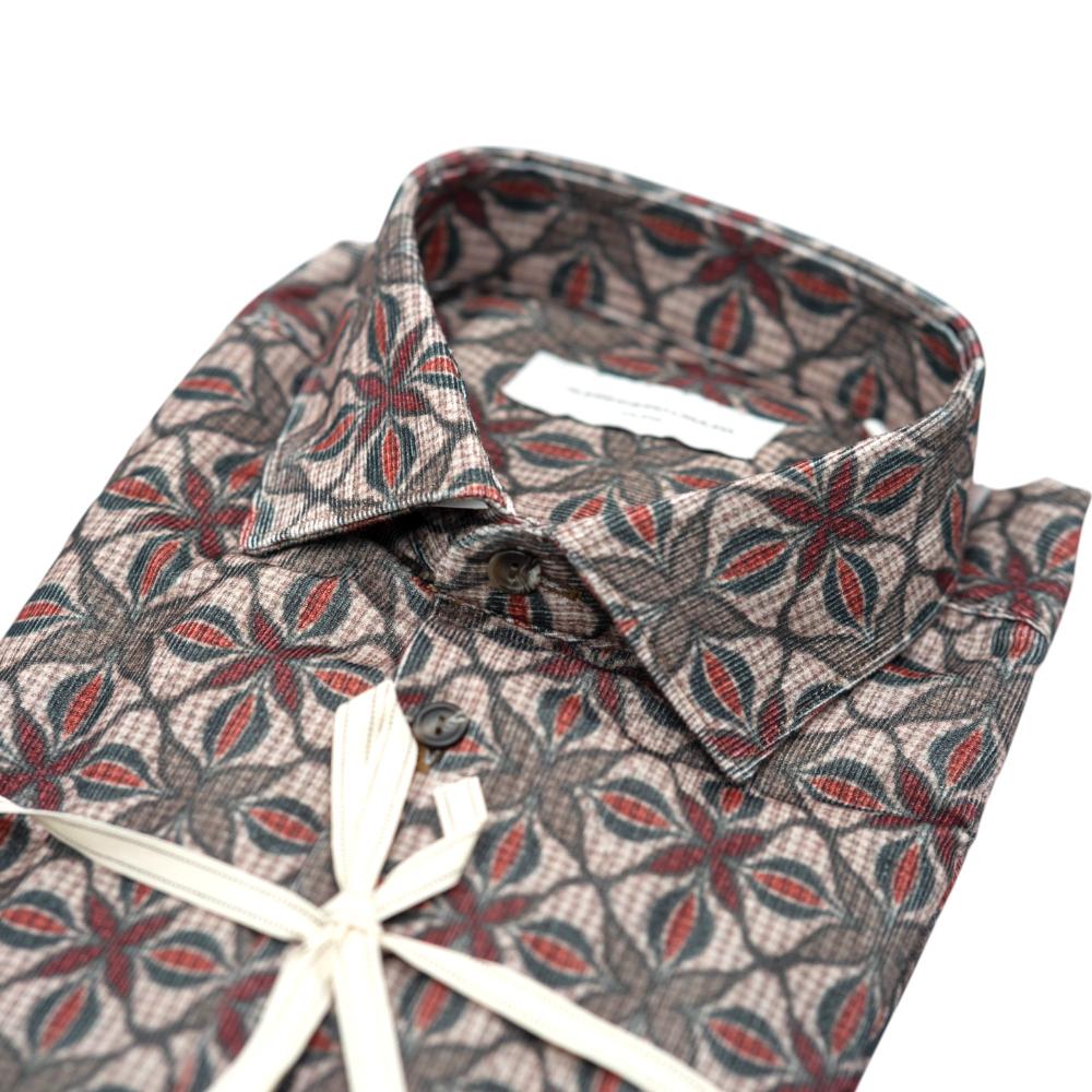 Alessandro Lamura Camicia con Fantasia Geometrica Floreale in Marrone e Rosso In Saldo