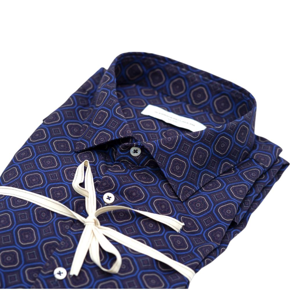 Alessandro Lamura Camicia Blu Scuro con Motivo Geometrico Moda