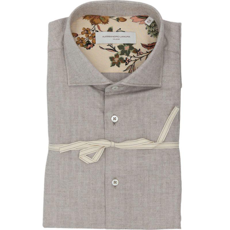Alessandro Lamura Camicia Beige Spigata con Dettagli Floreali 2025