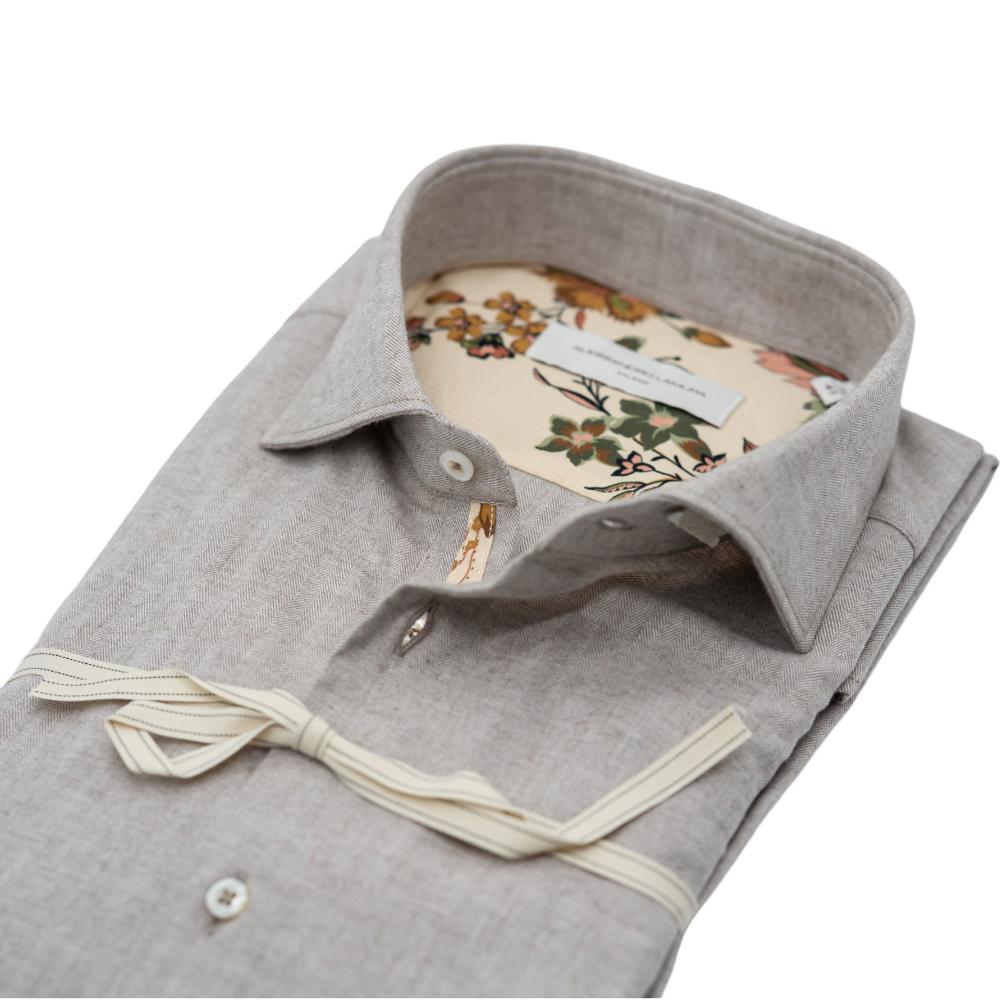 Alessandro Lamura Camicia Beige Spigata con Dettagli Floreali 2025