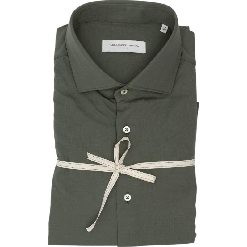 Alessandro Lamura Camicia in Maglina Verde Oliva Tinta Unita