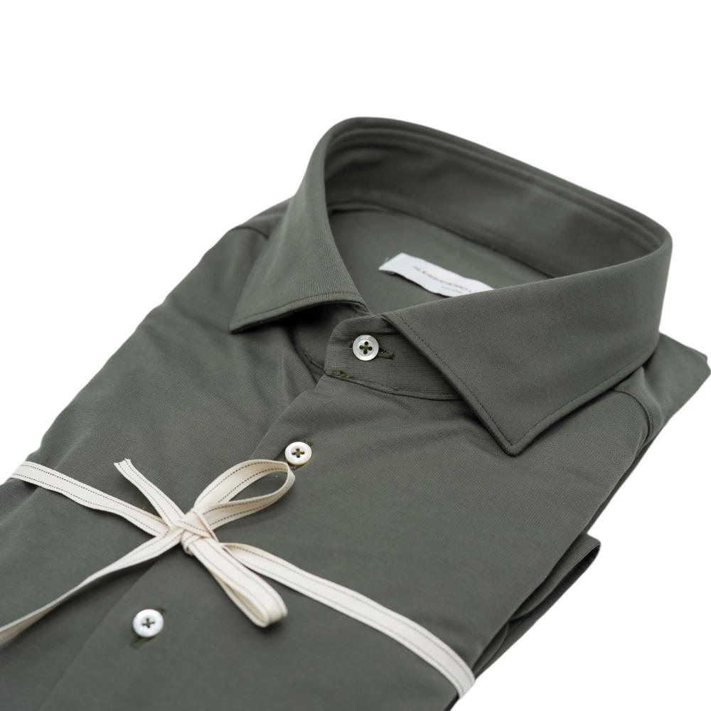 Alessandro Lamura Camicia in Maglina Verde Oliva Tinta Unita Nuovo