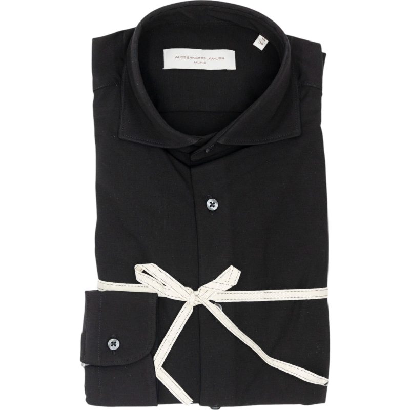 Alessandro Lamura Camicia in Maglina Nero Tinta Unita