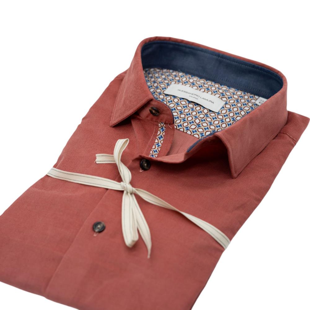 Alessandro Lamura Camicia Velluto Millerighe Ruggine Con Dettagli Interni Geometrici Spedizione Gratuita