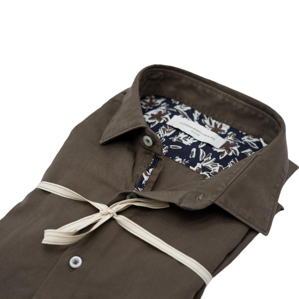 Alessandro Lamura Camicia in Gabardine Tinta in Capo Verde Oliva Con Dettagli Floreali a Contrasto Qualità Garantita