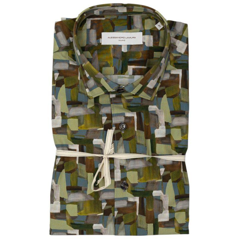 Alessandro Lamura Camicia Multicolore con Motivo Astratto a Blocchi
