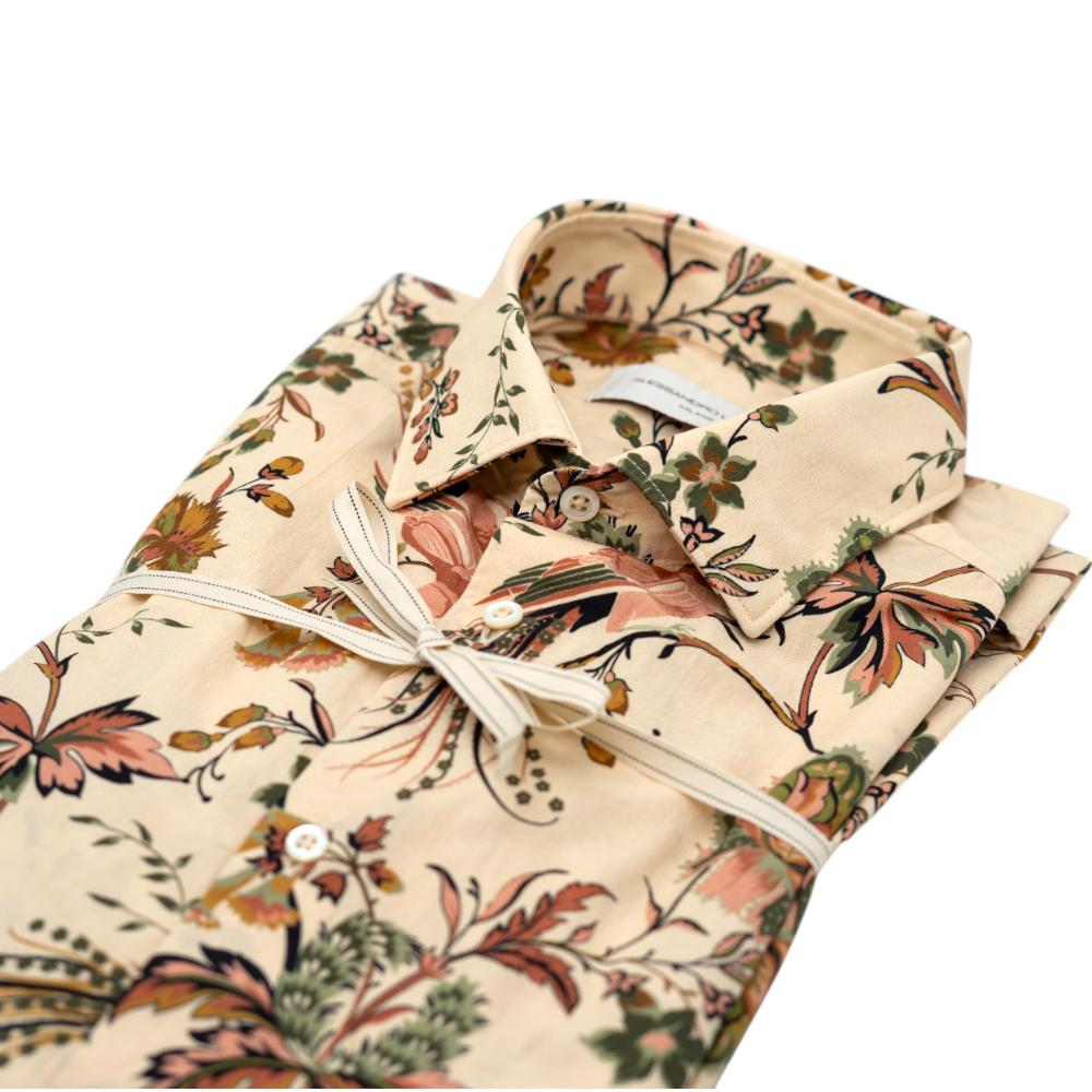 Alessandro Lamura Camicia Beige Chiaro con Motivo Floreale Multicolore Affare Del Giorno