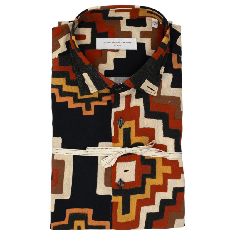 Alessandro Lamura Camicia Multicolore con Motivo Geometrico Audace Prezzo Ridotto
