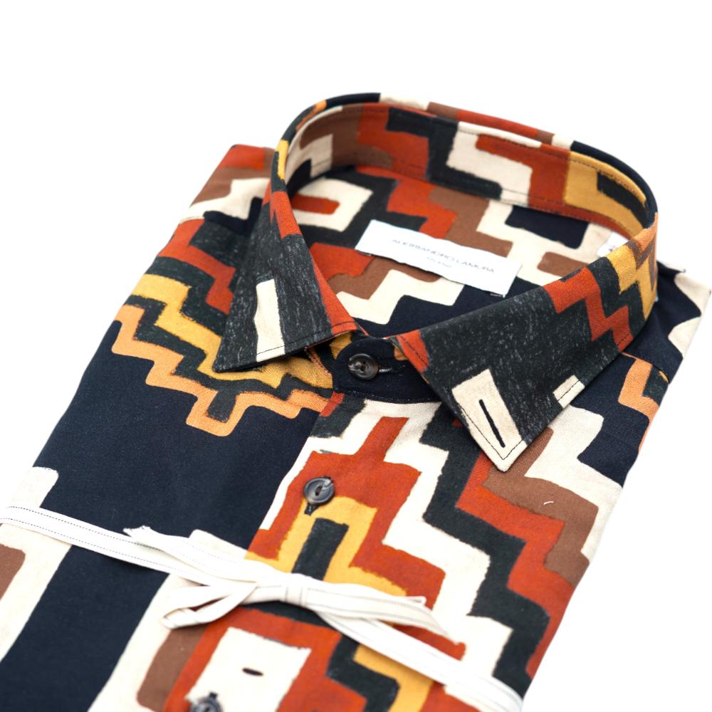 Alessandro Lamura Camicia Multicolore con Motivo Geometrico Audace Prezzo Ridotto