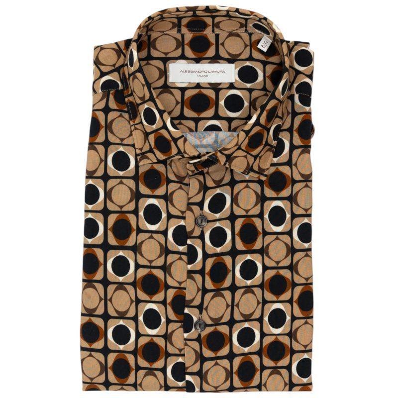 Alessandro Lamura Camicia Beige con Motivo Geometrico a Cerchi