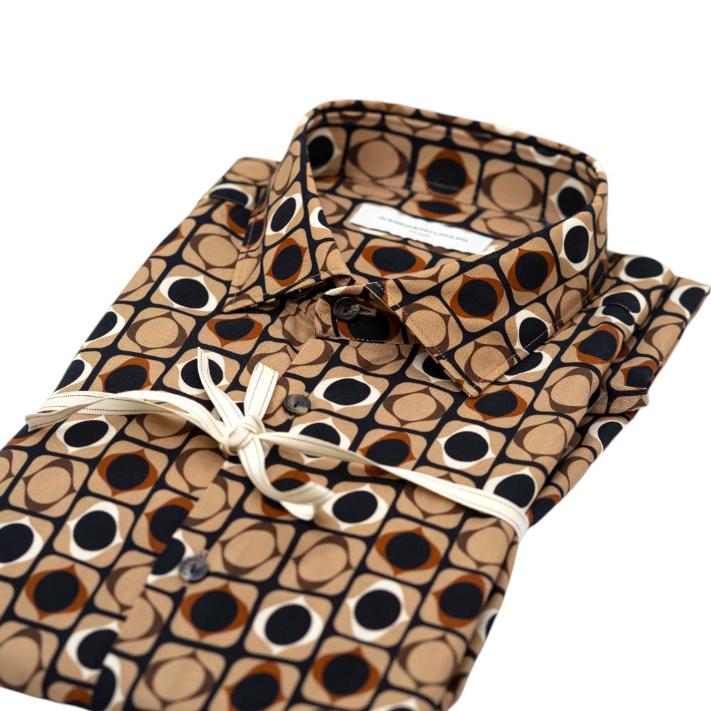Alessandro Lamura Camicia Beige con Motivo Geometrico a Cerchi Sottocosto