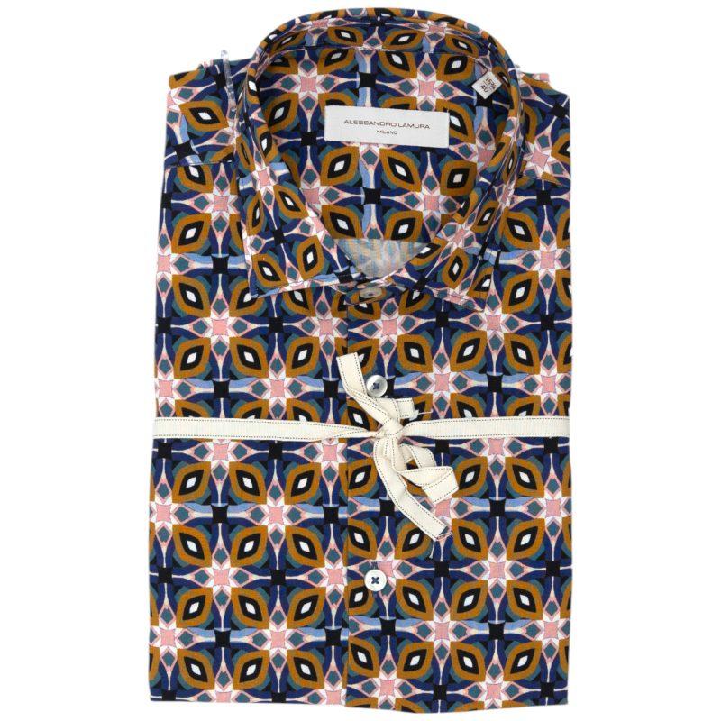 Alessandro Lamura Camicia Multicolore con Motivo Geometrico Convenienza