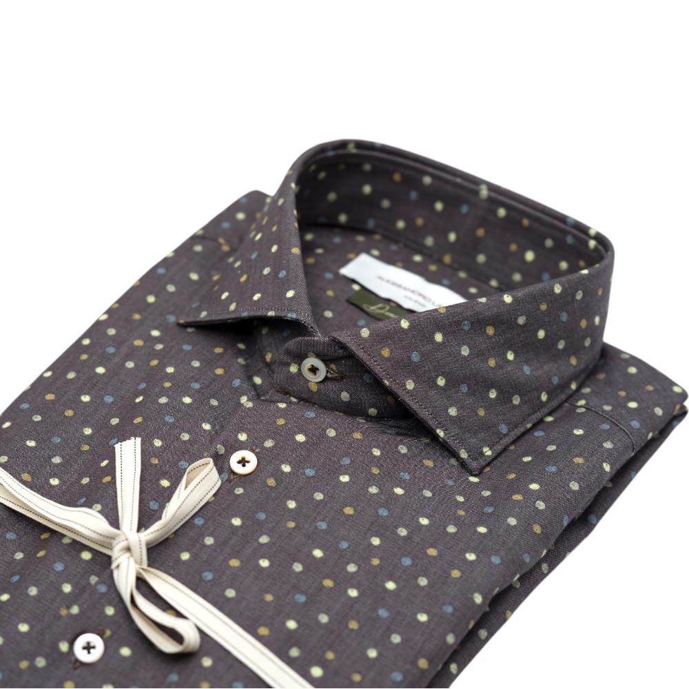 Alessandro Lamura Camicia Marrone Scuro con Motivo a Pois multicolore Presa