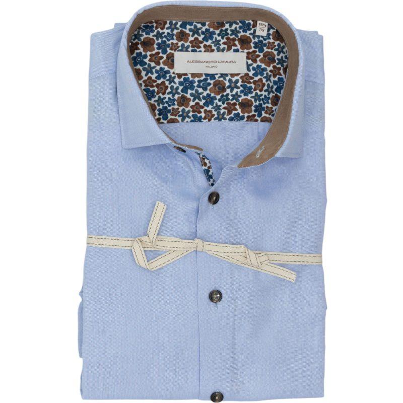 Alessandro Lamura Camicia Azzurra con Dettagli Floreali a Contrasto