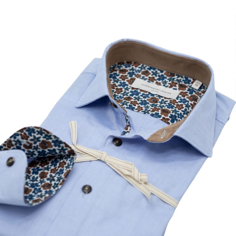 Alessandro Lamura Camicia Azzurra con Dettagli Floreali a Contrasto Offerte