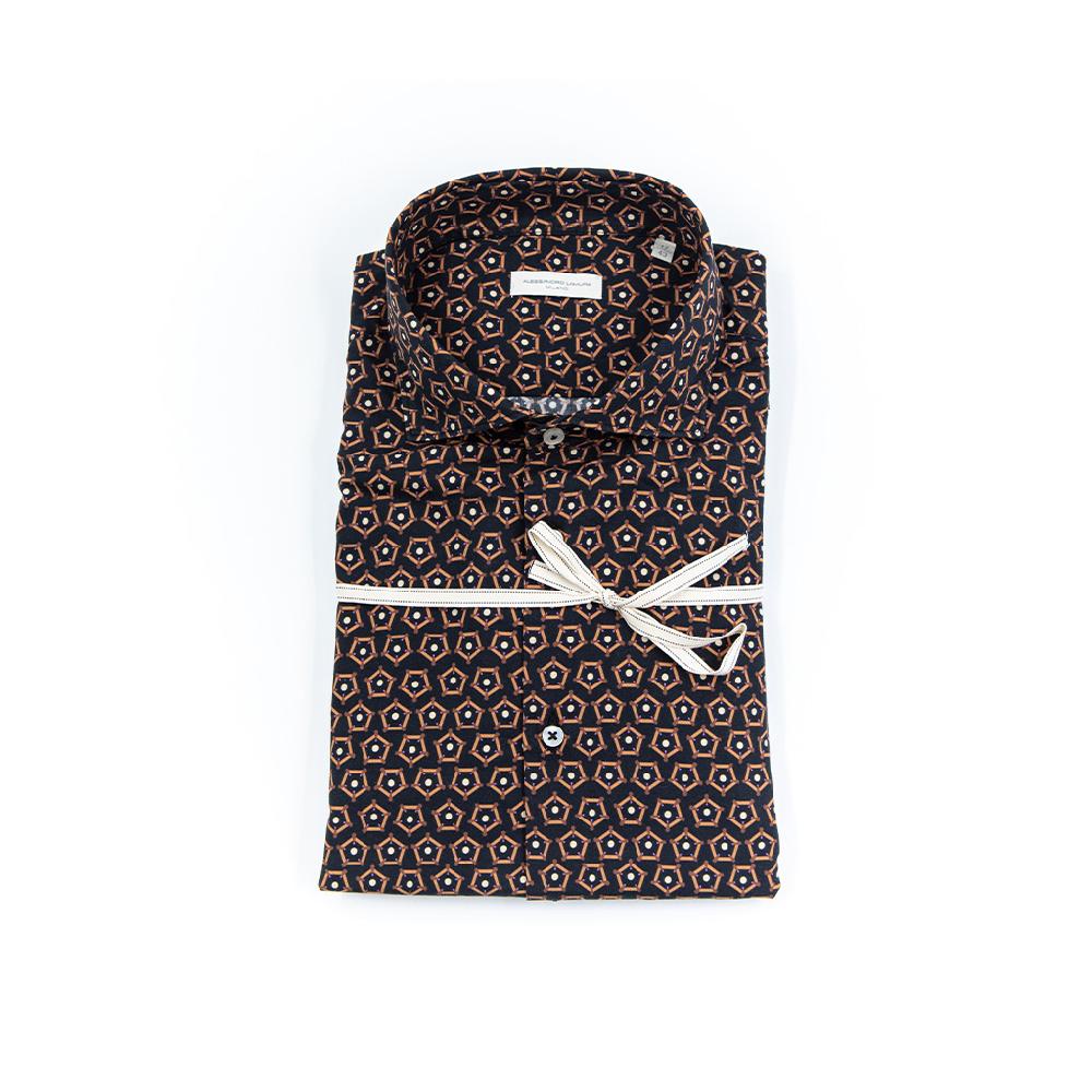 Alessandro Lamura ADAM 430 – Camicia Di Cotone Stampa Geometrica – Collo francese Affare Del Giorno