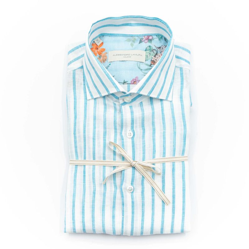 Alessandro Lamura Camicia A Righe Bianca E Blu Collo Francese Online