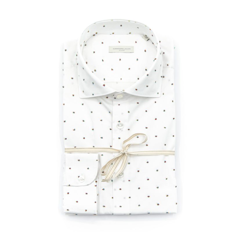 Alessandro Lamura Camicia Bianca A Puntini Multicolor Collo Francese Outlet