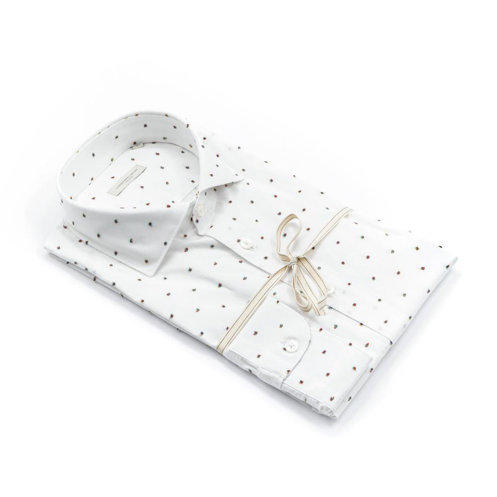 Alessandro Lamura Camicia Bianca A Puntini Multicolor Collo Francese Outlet