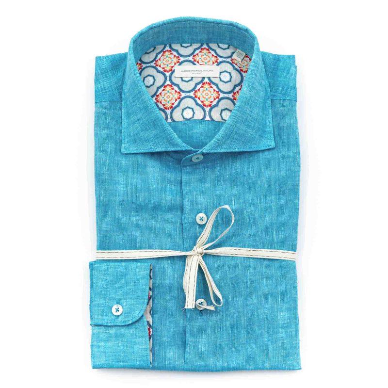 Alessandro Lamura Camicia Floreale Azzurra Collo Francese In Vendita