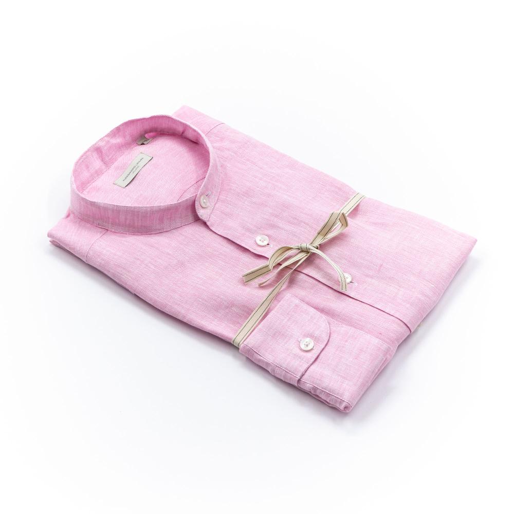 Alessandro Lamura Camicia Lino Rosa Collo Coreano Uomo Offerta esclusiva