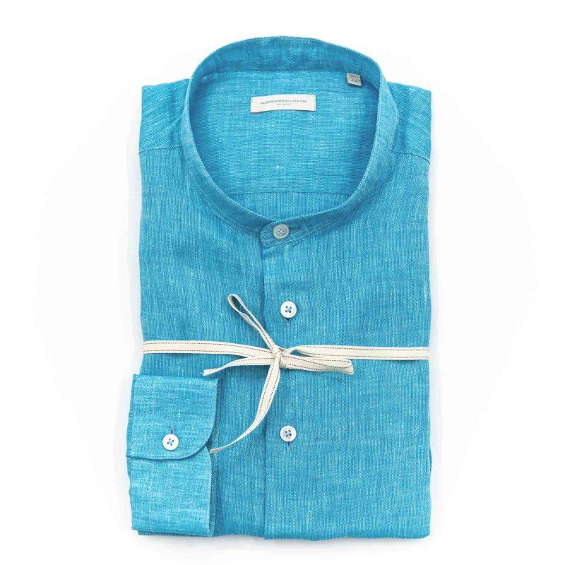 Alessandro Lamura Camicia Lino sky Collo Coreano Uomo Offerte