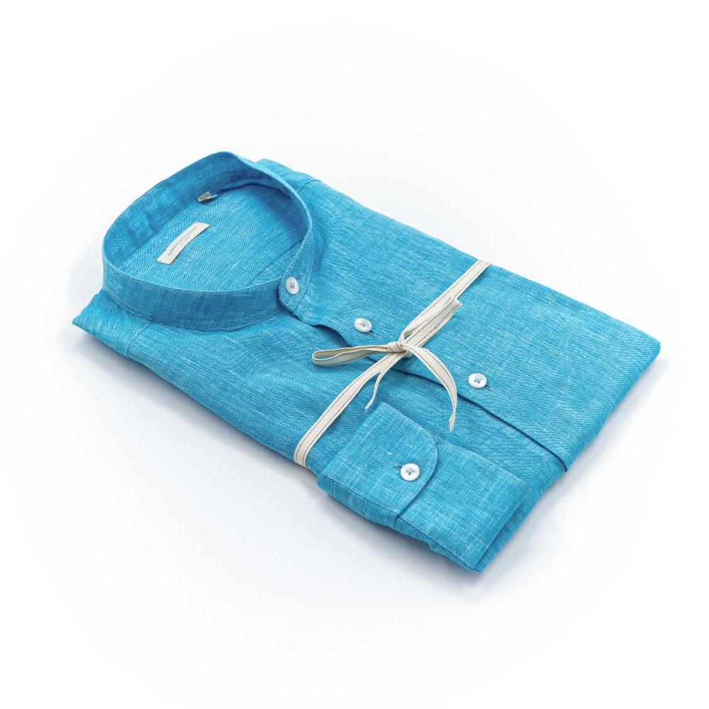 Alessandro Lamura Camicia Lino sky Collo Coreano Uomo Offerte