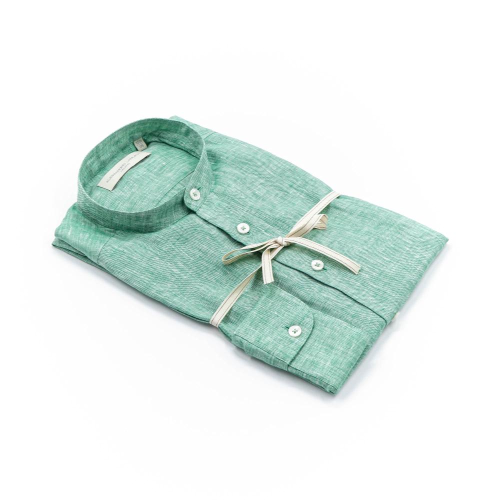 Alessandro Lamura Camicia Lino Verde Collo Coreano Uomo Hotsell
