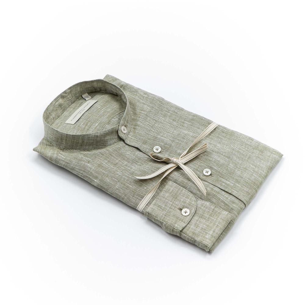 Alessandro Lamura Camicia Lino militare Collo Coreano Uomo Vendita Calda