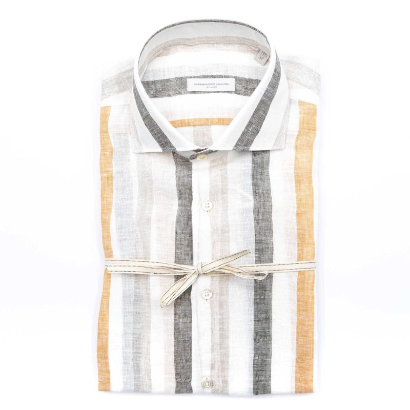 Alessandro Lamura Camicia Con Righe In Lino Collo Francese Negozio