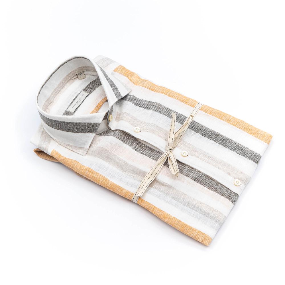 Alessandro Lamura Camicia Con Righe In Lino Collo Francese Negozio