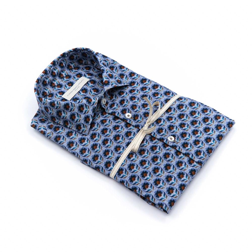 Alessandro Lamura Camicia Collo Italiano Con Fantasia Moda